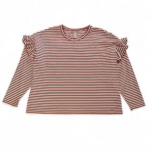 H&M Red & White Stripped Long Sleeve Shirt with a Ruffle Sleeves